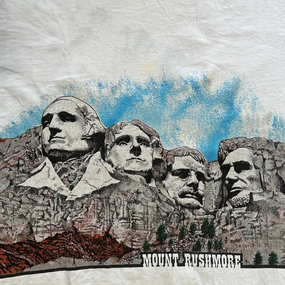 VINTAGE 80/90 ALL OVER PRINT MT RUSHMORE GRAPHIC TEE SHIRT MADE IN USA ANVIL XL - Picture 6 of 9